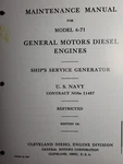 Gm Detroit General Motors 6-71 Diesel Engine Marine Generator Service Manual '44. Fixed Price $179.95.